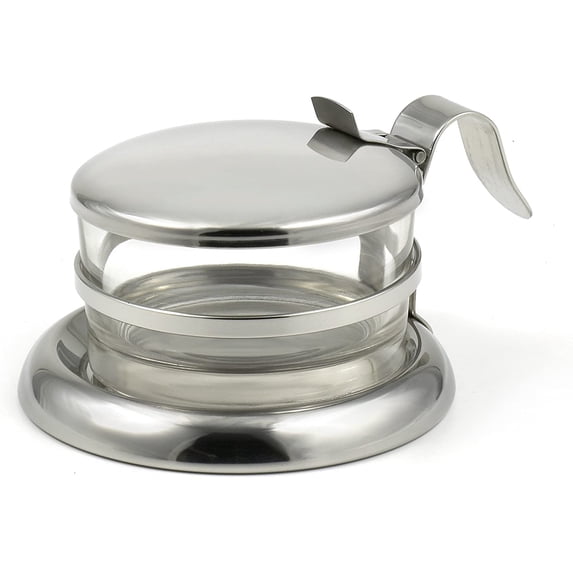 73444 (New Glass Bowl) Brilliant Stainless Steel Salt Server/Cheese Bowl/Condiment Glass Serving Bowl - Quality Serveware for Your Kitchen