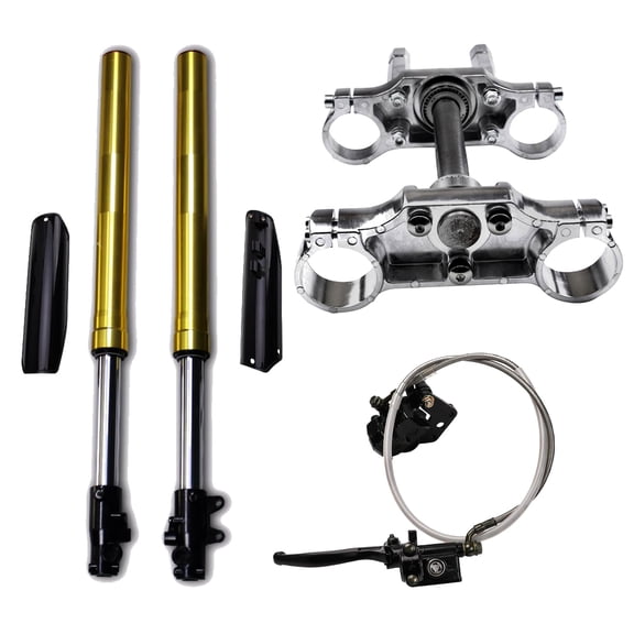 735mm 45/48mm Dirt Bike Front Fork Upside Down with Triple Tree Clamp and Brake Cylinder Caliper Kit for Trail Dirt Pit Bike Off-Road Motorcycle Scooter Razor SSR CRF SDG Apollo Taotao 110cc-150cc