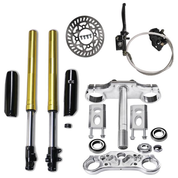 735mm 45/48mm Front Fork Upside Down with Triple Tree Clamp Riser, Brake Master Cylinder Caliper Assembly, Brake Disc Complete Front End for Pit Dirt Bike 110cc 125cc 150cc