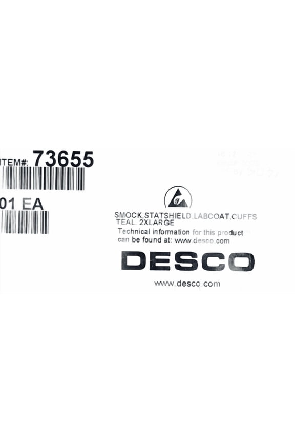 73655 Statshield ESD Smock, Lab Coat with Knitted Cuffs, Teal, Size 2XL