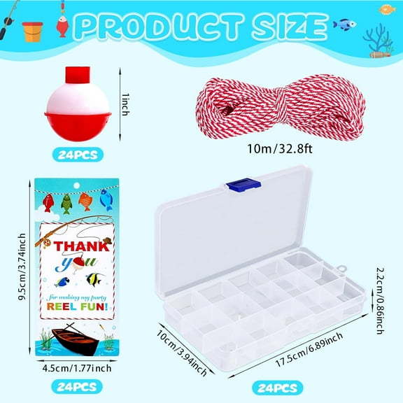 73Pcs Fishing Party Favors Tackle Boxes with Red White Floater Thank You Cards for Fishing Themed Parties