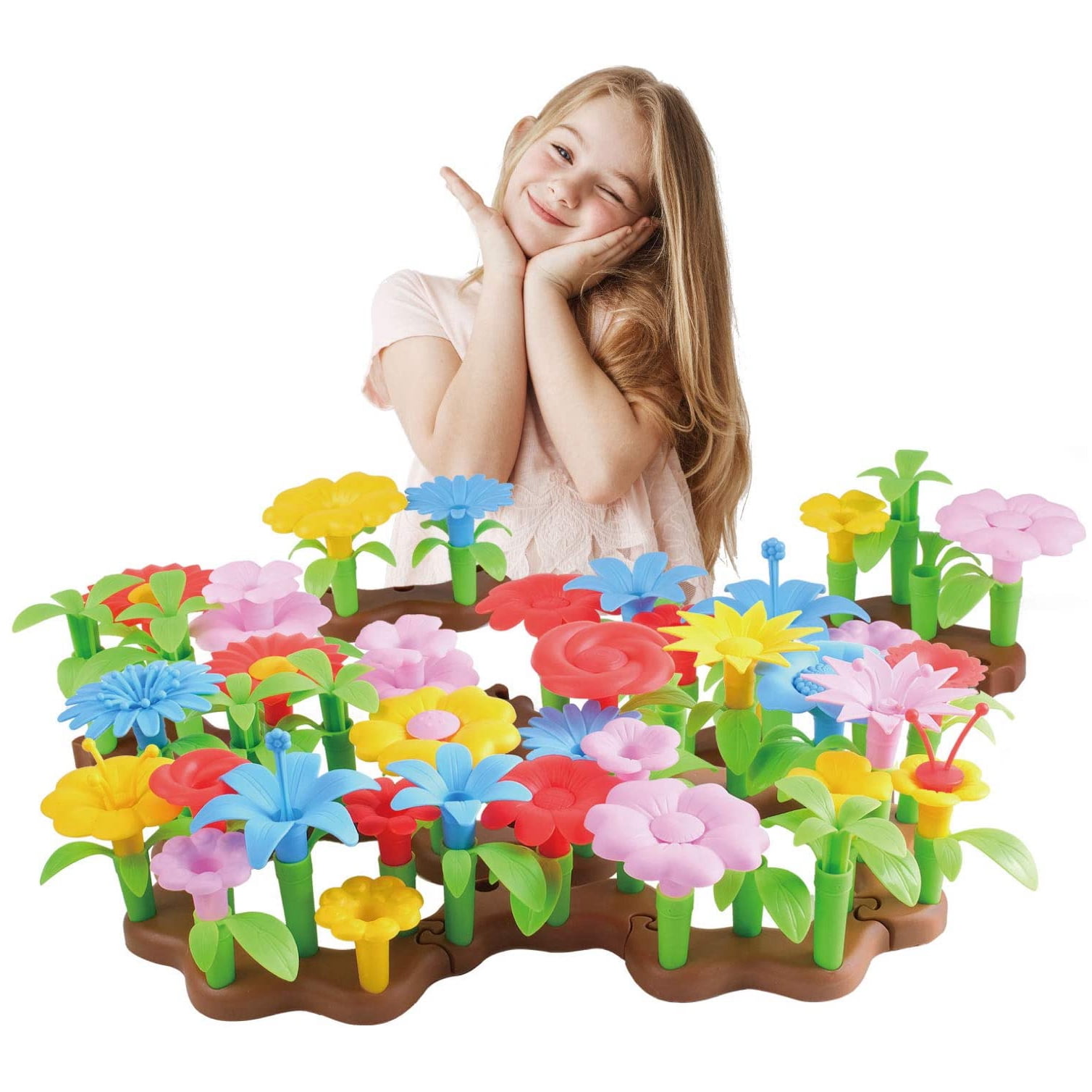 73Pcs Flower Garden Building Toys for Girls 2 3 4 Year Old, Indoor Stacking Game Pretend Playset for Toddler, Educational Preschool Activities STEM Toy Gardening Gifts for Kids and Children