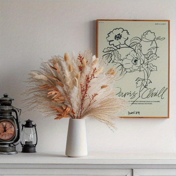 73Pcs Pampas Dried Flower Grass Bouquet Boho Rustic Home Table Vase Decor Natural Fluffy Reeds Farmhouse Floral Arrangement Supplies(Vase Do Not Include)
