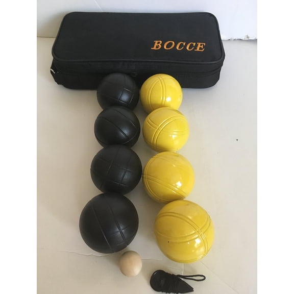 73mm Metal Bocce/Petanque 8 Ball Set with 4 Black and 4 Yellow Balls and Black Bag
