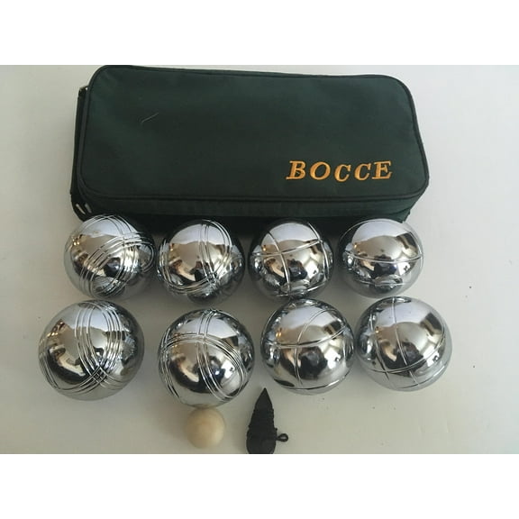 73mm Metal Bocce/Petanque Set with 8 Silver Balls and Green Bag - Single