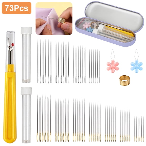 73pcs Large Eye Sewing Needles Set, EEEkit Hand Sewin Quilting Needles with Threader, Thimble & Case for Mending, Crafts