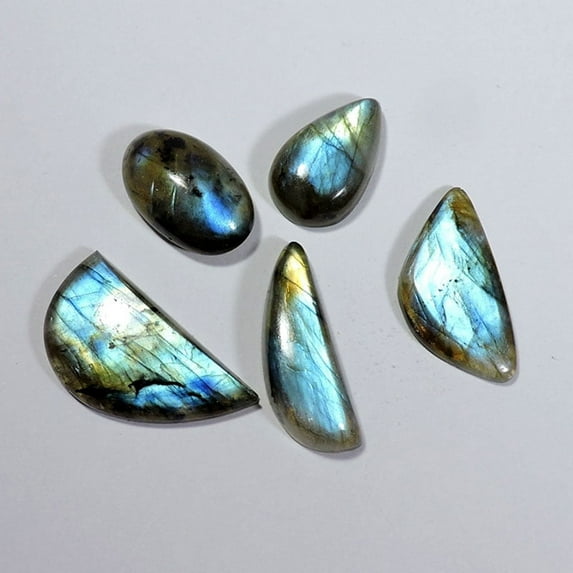 74.10 Ctw Natural Charming Labradorite Mix Shape Cabochon Gemstone 5pcs Lot