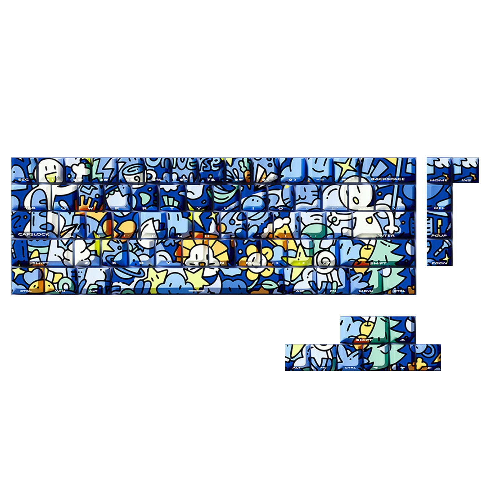 74/140Key Graffiti Artistic Design PBTs Original Profile Side Print Transparents Keycaps for Backlits Keyboards