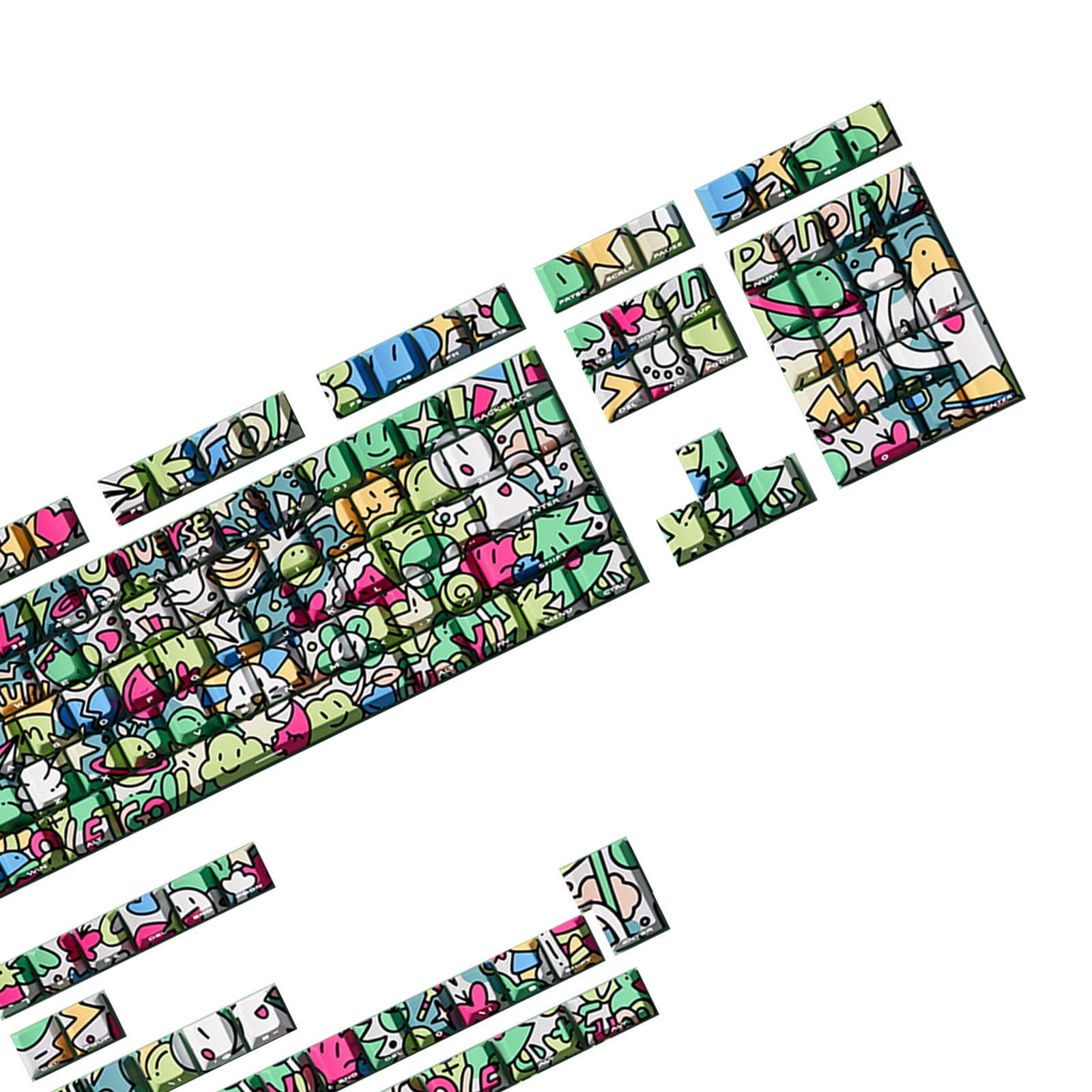 74/140Key Graffiti Artistic Design PBTs Original Profile Side Print Transparents Keycaps for Backlits Keyboards