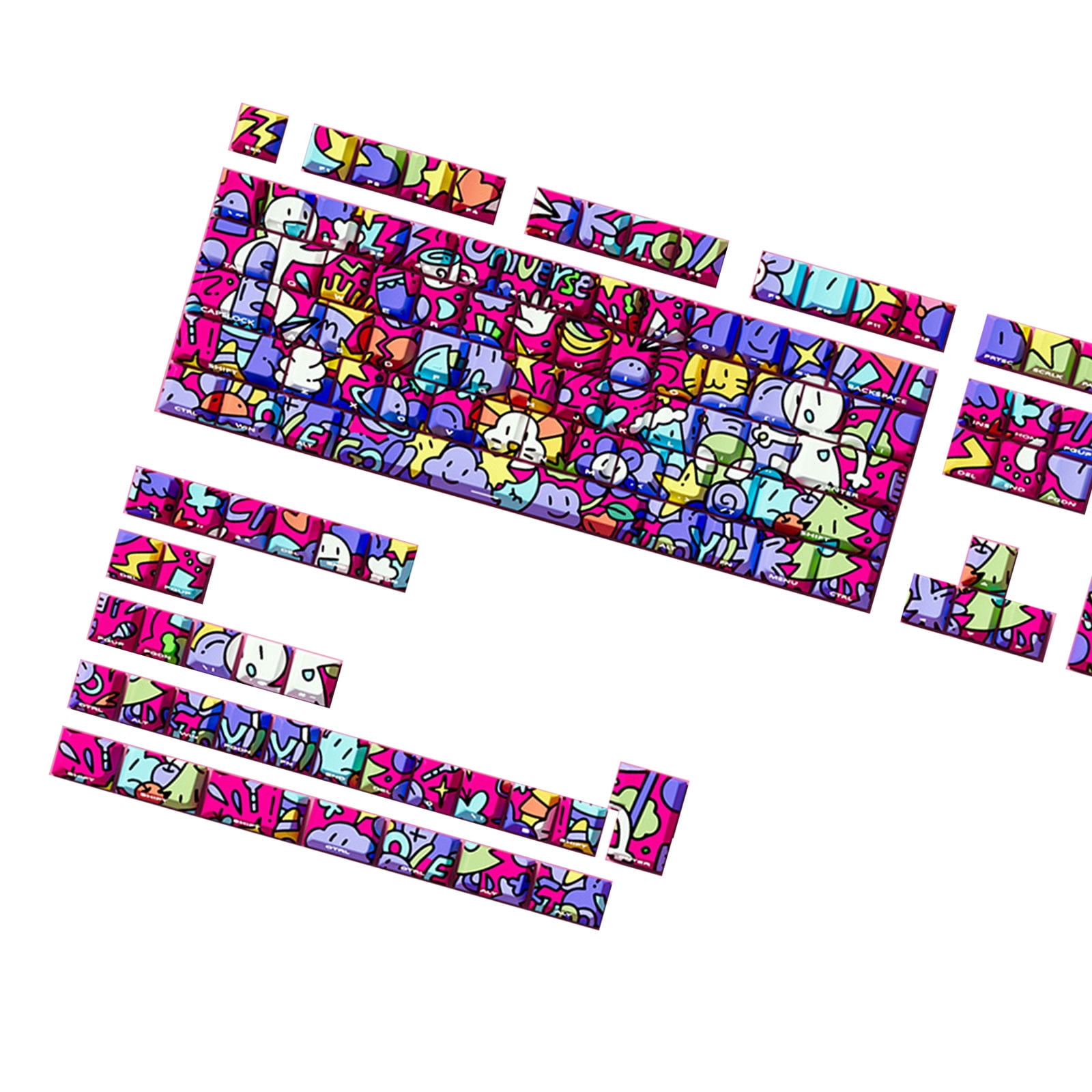 74/140Key Graffiti Artistic Design PBTs Original Profile Side Print Transparents Keycaps for Backlits Keyboards