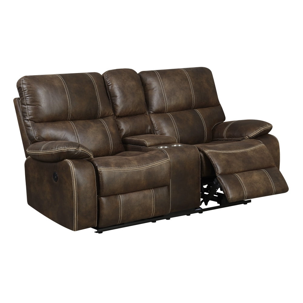 74.25" 2-Seat Power Reclining Loveseat, Recliner Sofa with Storage Box & Built-in Cup Holders for Living Room, Brown