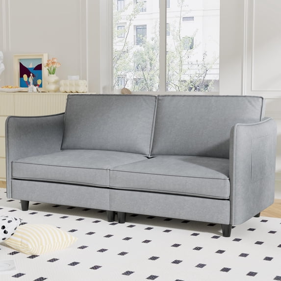 74.27" Grey Loveseat Sofa, 2 Seater Couch, Mid Century Modern Small Space Sofa, Fabric Upholstery, Solid Wood Frame, Pocket Spring Seat for Apartment, Bedroom, Office