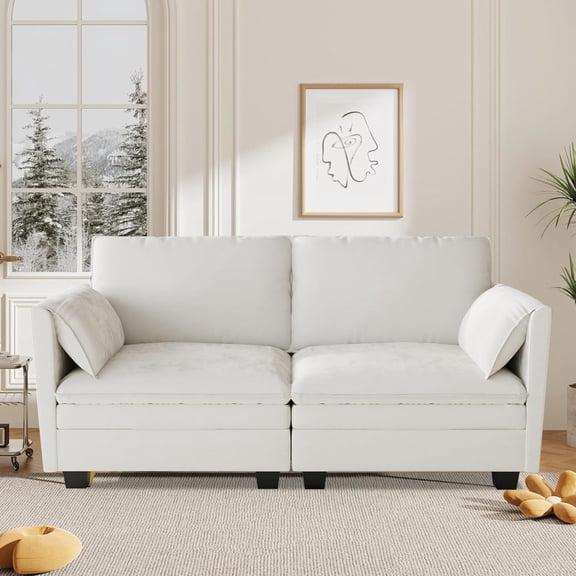 74.27 Love Seat Sofa 2 Seater Comfy Couch with Side Storage, Breathable Fabric Large Sectional Couches for Living Room, Apartment, Office
