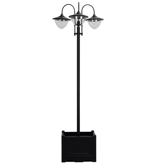 74.5 Inch 3 Head Solar Lamp Post Street Light with Planter Auto On 6 Hour Max Outdoor LED Lighting Black