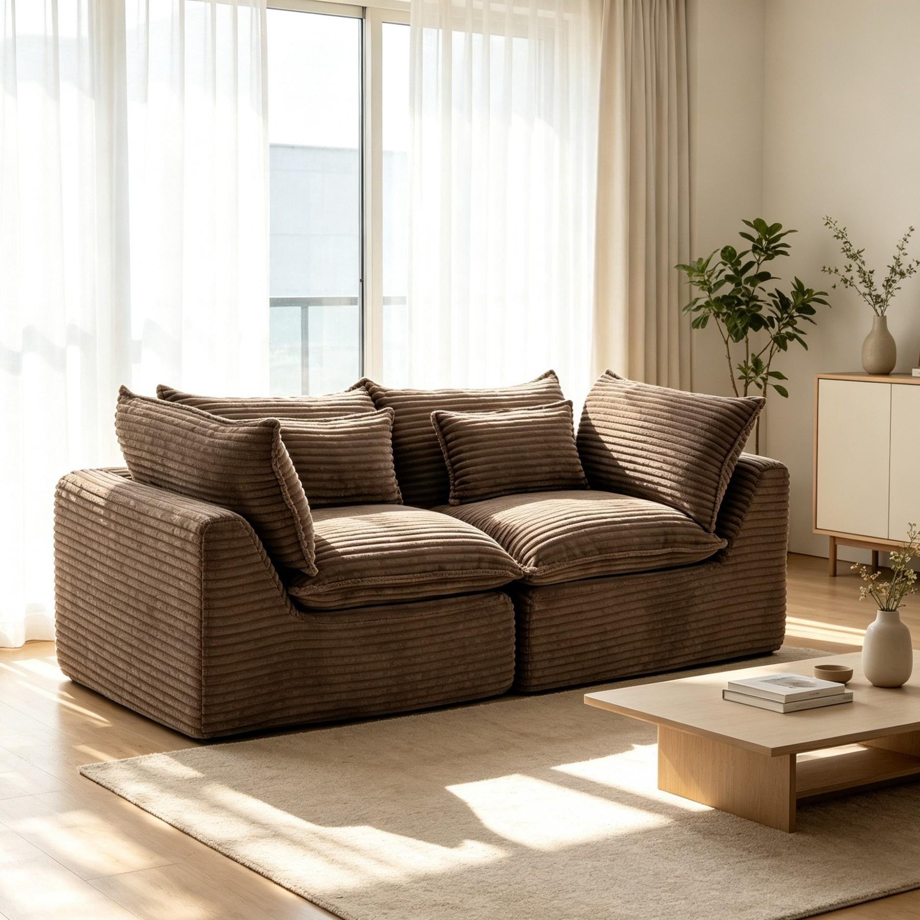 74.8" 2-Seat Cloud Couch Oversized Modular Sectional Sofa,Comfy Deep Seat Corduroy Sofa for Living Room,khaki