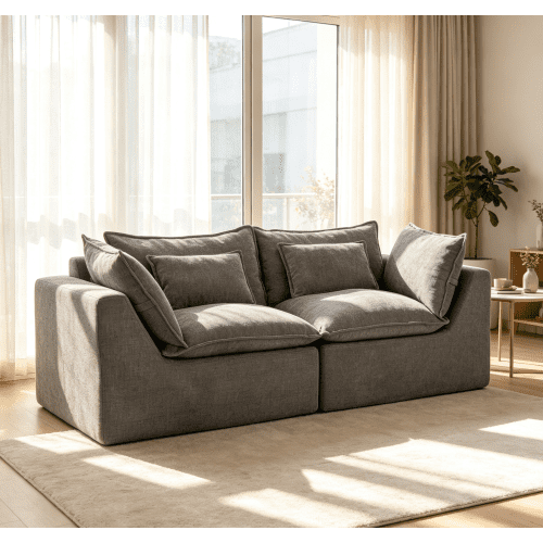 74.8" Cloud Loveseat Sofa for Small Space, Waffle Knit Boneless Couch, Deep Seat Oversized 2-Seater, Modular Foam Apartment Furniture,Antique Grey