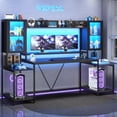 thumbnail image 1 of 74.8" Gaming Desk with LED Lights, Hutch and Storage Shelves, Ergonomic Computer Desk with Monitor Stand, Large PC Gamer Desk Workstation for Bedroom, Living Room, Black, 1 of 8