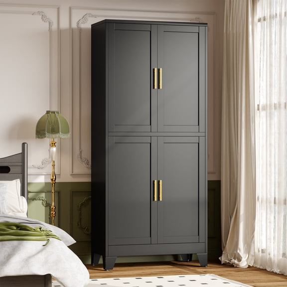 74.8"H Tall Metal Black China Storage Cabinet Hutch with 4 Door for Kicthen Pantry Dining Room Living Room