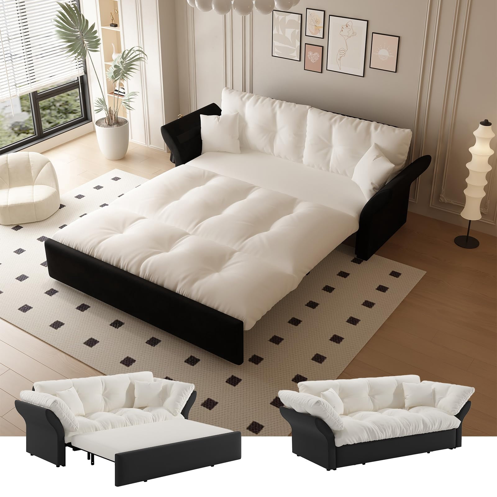 74.8 Inch Pull Out Sofa Bed Queen Size, Convertible Sleeper Couch with ...