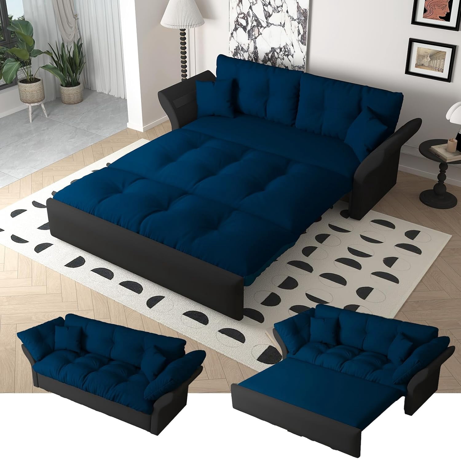 74.8'' Pull Out Sofa Bed Queen, Convertible Sleeper Sofa Couch, Velvet ...