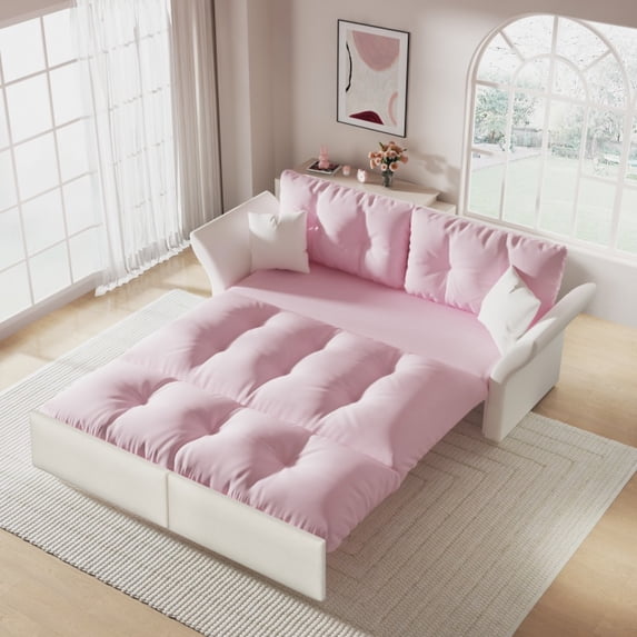 74.8" Queen Pull Out Sofa Bed, 3-in-1 Convertible Sleeper Tufted Sofa with 2 Soft Pillows,Multi-Functional Velvet Loveseat Bed,Blue