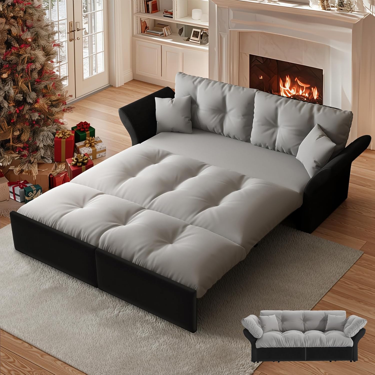 74.8" Queen Pull Out Sofa Bed, Luxury Velvet Convertible Sleeper Sofa