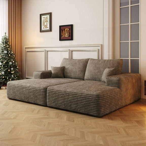74.8" Sofa bed for movie bonus room. No assembly, crafted with high-resilience foam. Plush corduroy fabric for ultimate comfort.