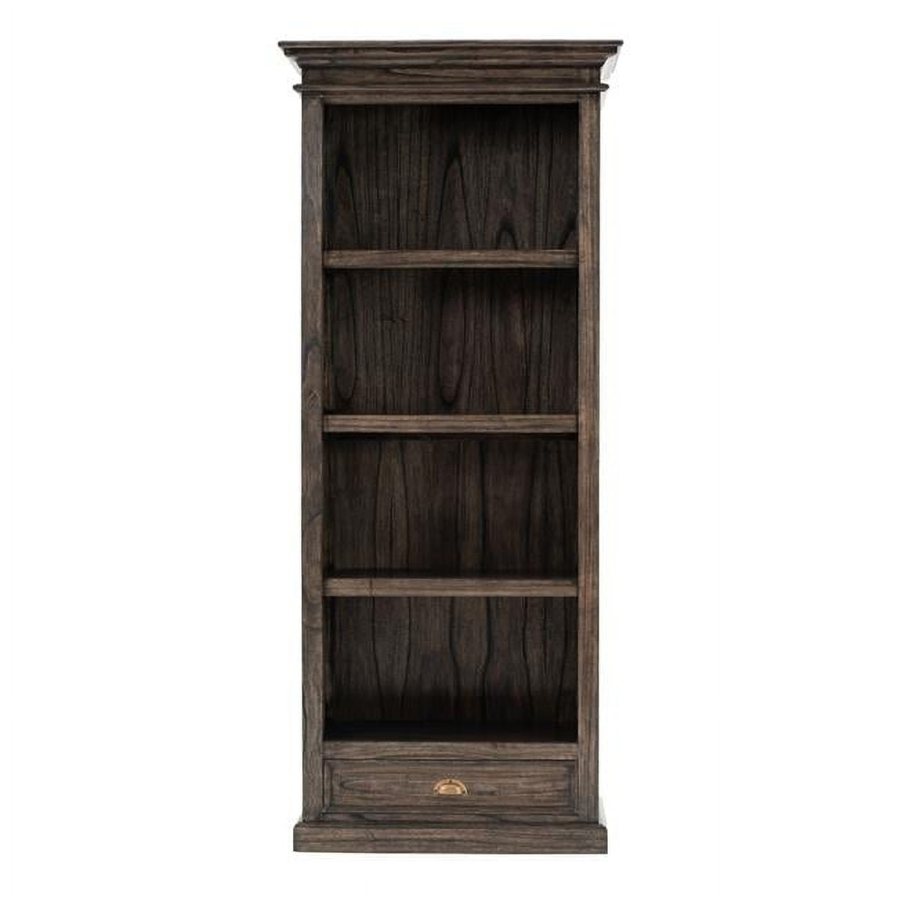 Black Wash Tall Wood Bookcase with One Drawer