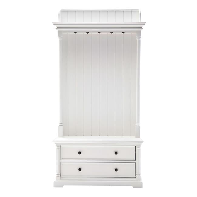 Classic White Mahogany Hall Tree Coat Rack with Drawers