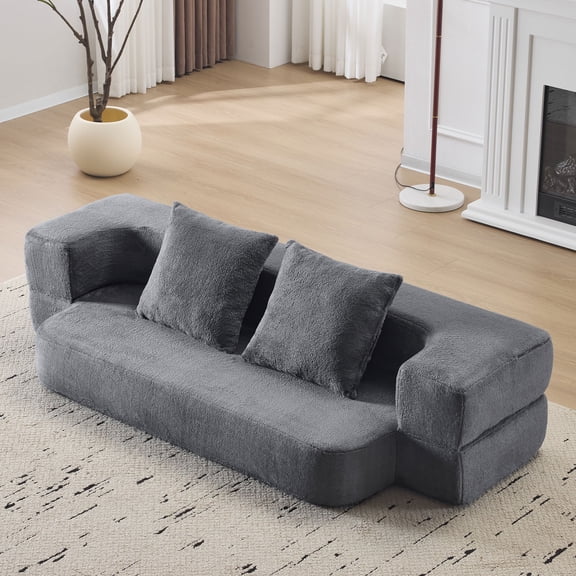 74.81" 2-In-1 Folding Sofa Bed, Modern Plush Lazy Sofa, High Elastic Sponge Convertible Bed, Suitable for Rental Houses, Small Apartments, Guest Bedrooms, Studies and Other Scenarios (Gray)