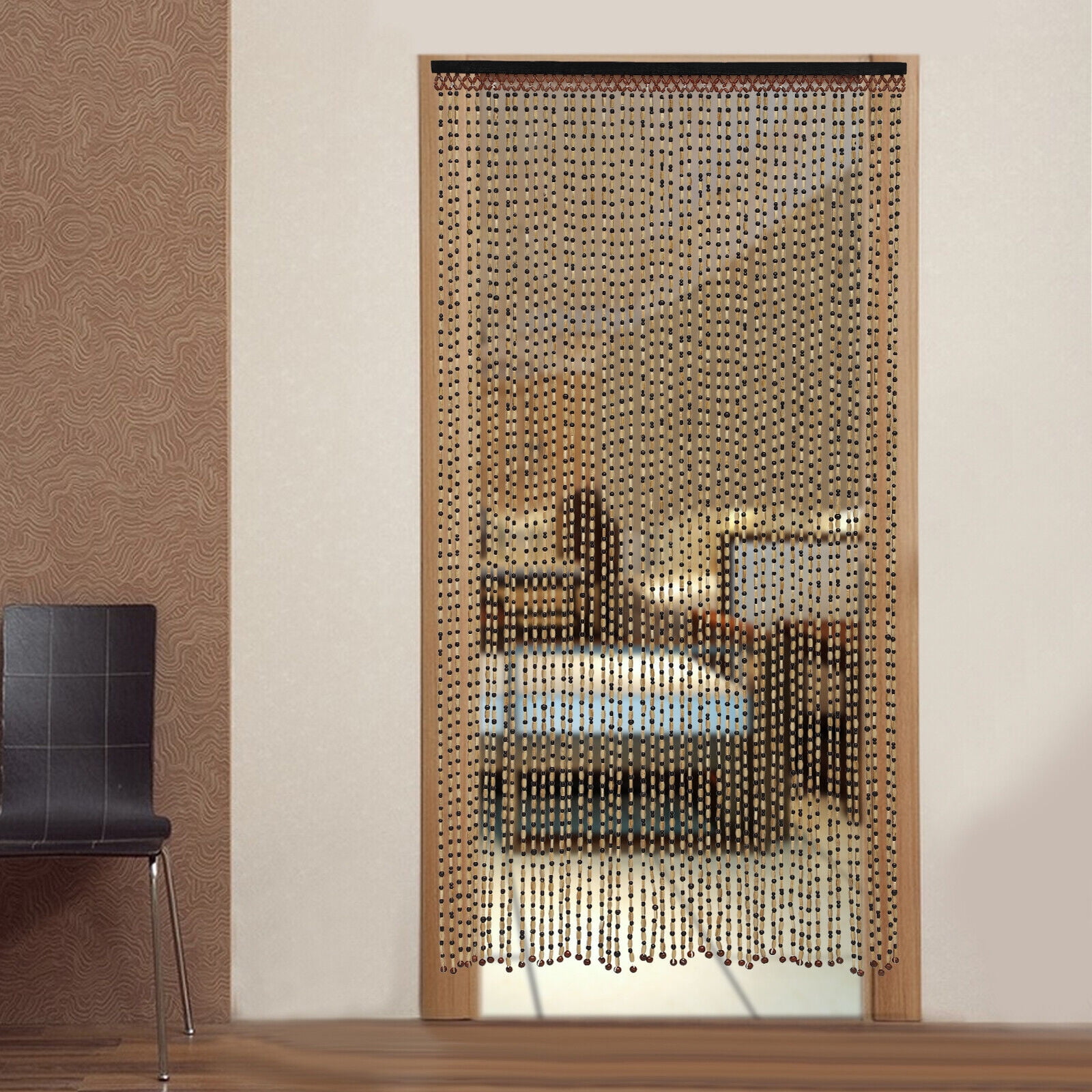 74.8in Natural Wood Bamboo Beaded Curtain Wooden Hanging Room Divider Decorative
