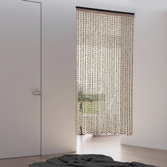74.8in Natural Wood Bamboo Beaded Curtain Wooden Hanging Room Divider Decorative