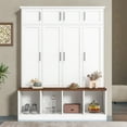 thumbnail image 1 of 74.9''H Versatile Hall Tree with 4 Hidden Hanging Hooks, Entryway Cabinet with Storage Bench, Coat Rack, Open Compartments for Living Room, Hallway, White, 1 of 7