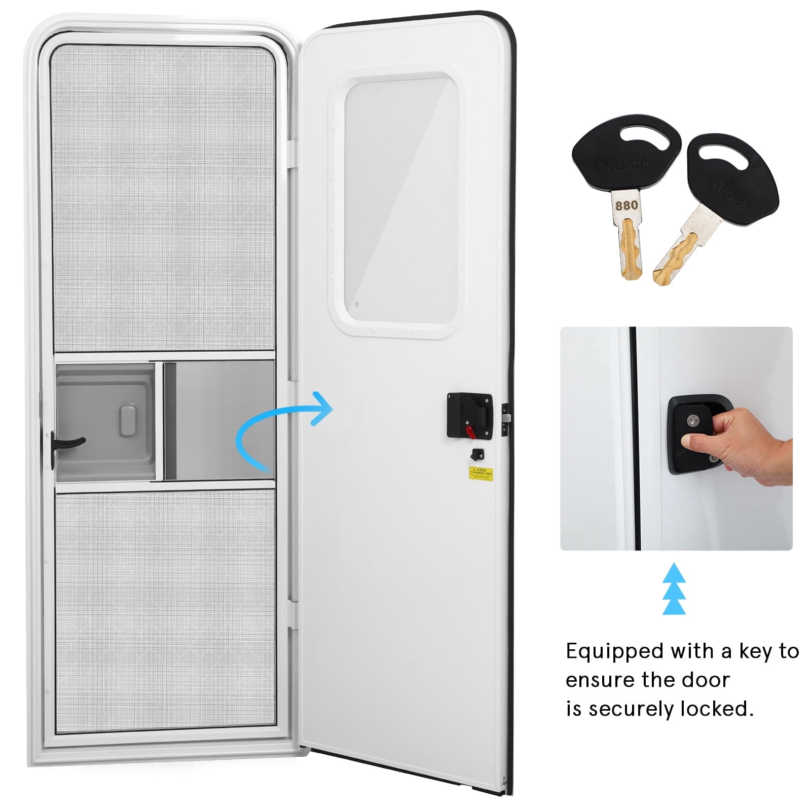 LEDMOMO White Rv Replacement Door Nylon Mesh Screen Tempered Glass ...