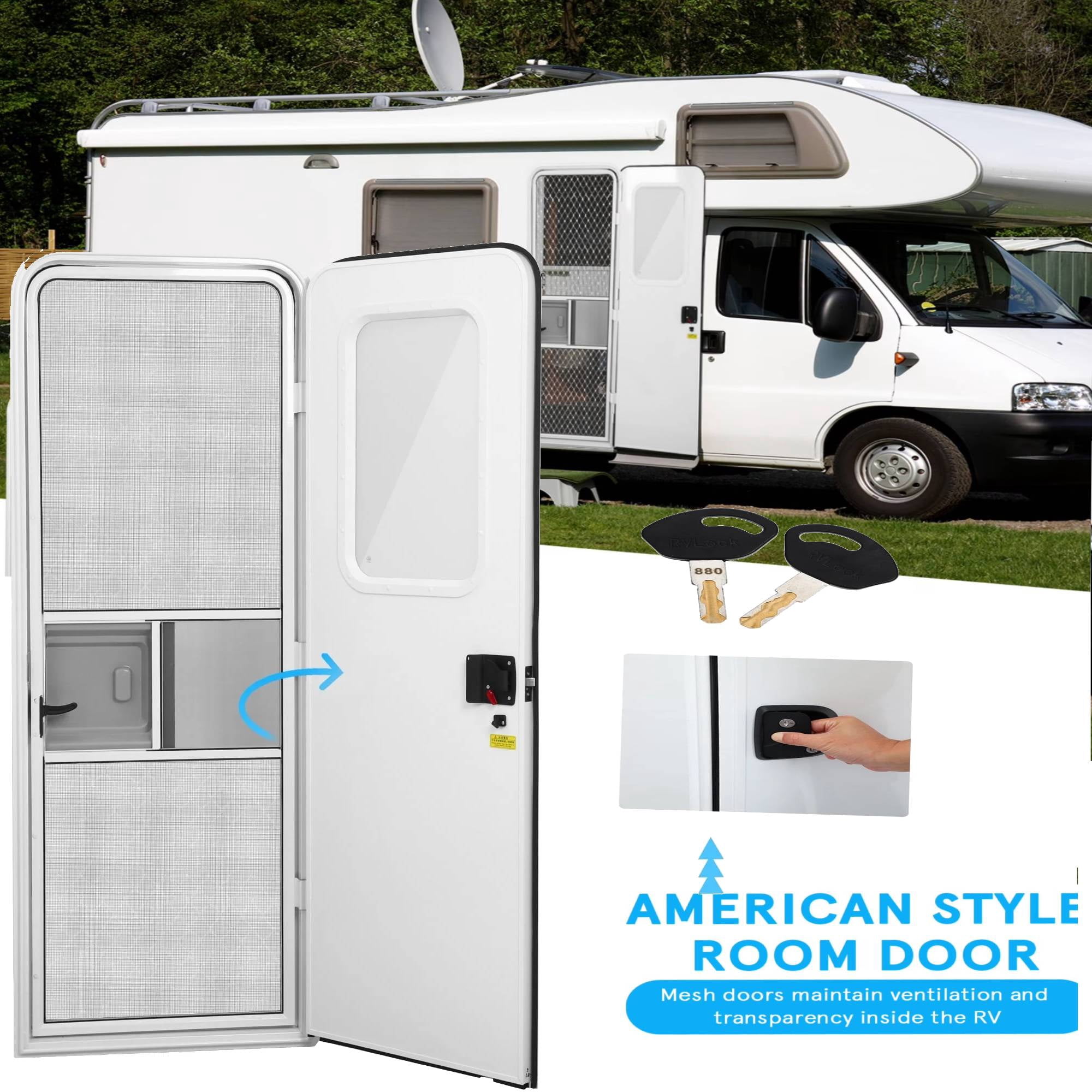 FRCOLOR White Aluminum Alloy Rv Entry Door with Tempered Glass Window ...