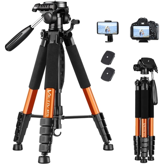 74” Camera Tripod, Tripod for Camera and Phone, Aluminum Professional Tripod Stand for Canon Nikon with Carry Bag and Phone Holder, Compatible with DSLR, iPhone, Spotting Scopes, Max Load 9.5Lb