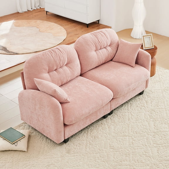 74" Chenille Cloud Sectional Couches for Living Room, Fluffy Modular Cloud Couch Sectional, Pink Love Seat Couches, Sofas para Sala, Big Comfy Couch Set with Deep Seat