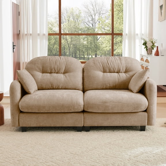 74" Cloud Couch, Sectional Couches for Living Room, Brown Modern Modular U-Shaped Sofa with Ottoman, Soft Chenille, Tufted Back, Easy Install