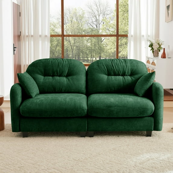 74" Cloud Couch, Sectional Couches for Living Room, Green Modern Modular U-Shaped Sofa with Ottoman, Soft Chenille, Tufted Back, Easy Install