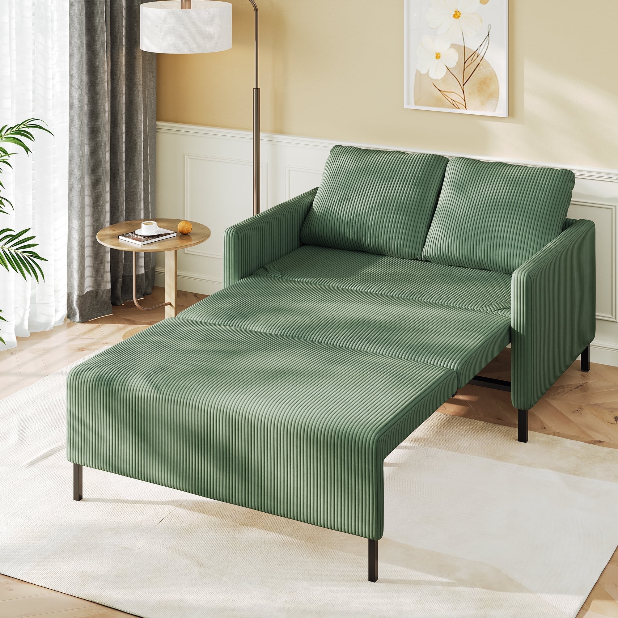 Corduroy Convertible Futon Sofa Bed Modern Sofa Sleeper with Armrest 2 Seater Loveseat Sofa Green Walmart