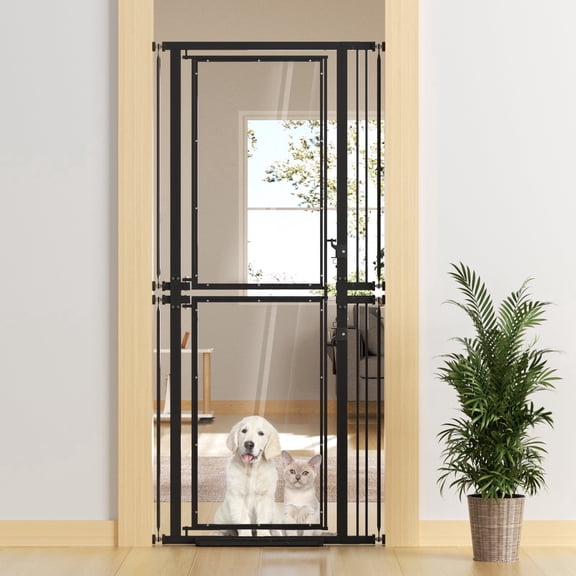 74" Extra Tall 2-in-1 Acrylic Pet Gate, Fits 29.5" - 36" Doorways, Cat Gate with Clear Panel for Large Dogs & Cats, 8-Point Pressure Mount