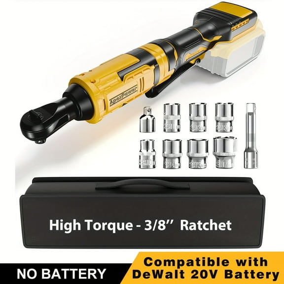 74 Ft - lb Cordless Ratchet Wrench Kit for Dewalt 20V Batteries, 400 RPM, 8 Sockets, Variable Speed, LED (Battery Not Included)