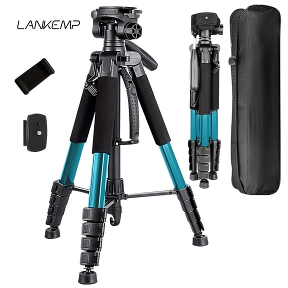 74" Heavy-Duty Aluminum Tripod with Dual Quick Release Plates, Phone Clip & Carrying Bag - Ideal for DSLR Cameras, Smartphones, Projectors, Scopes & Webcams