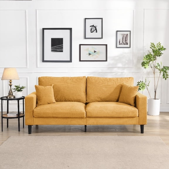Modern 3-Seater Sofa 74" with Wooden Frame, Orange Upholstery