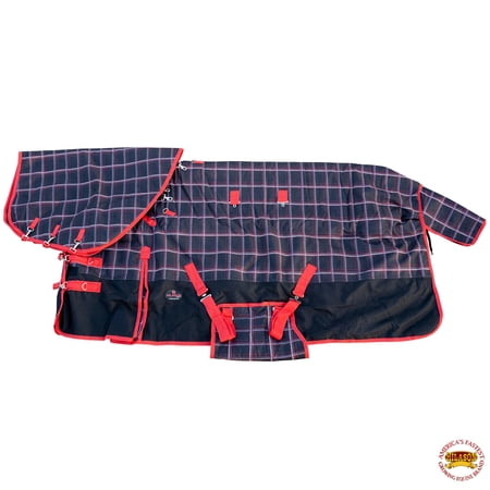 74" Hilason 1200D Waterproof Horse Hood Neck Turnout Blanket Belly Wrap Plaid