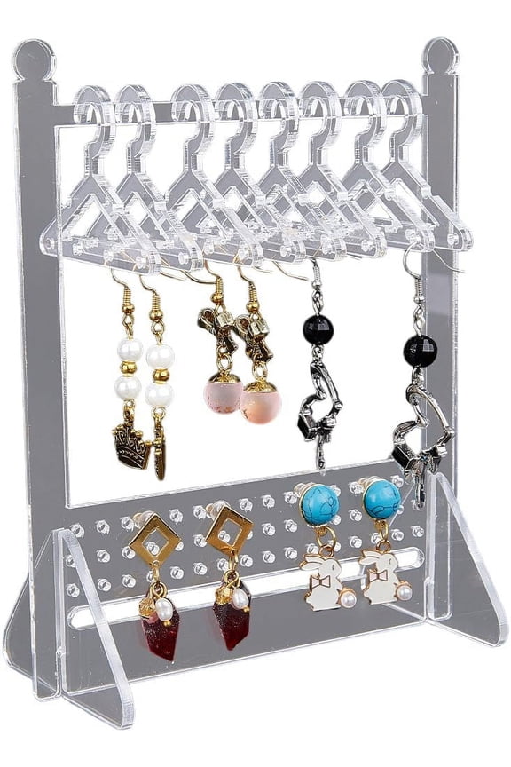 74 Holes Earring Display Holder Acrylic Jewelry Mini Hanging Hanger Clear Rack Ear Studs Clip on Holes Transparent Organizer Storage Stand Showcase for DIY