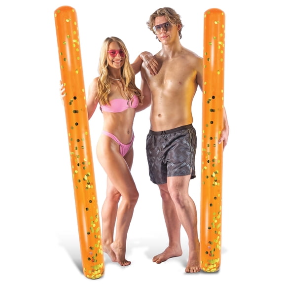 POZA 2 Orange Gold Inflatable Jumbo Pool Noodles Floats - Premium Luxurious Giant Water Floating Noodles with Sparkling Confetti, Pool Float for Swimming Pools, Beaches and Lakes - 74 Inches