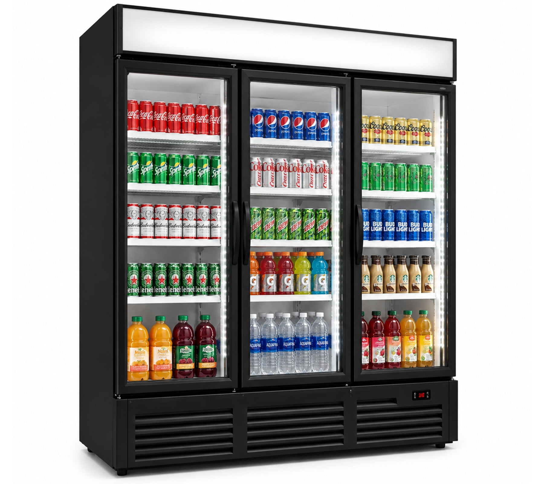 74 Inch Commercial 3 Glass Door Merchandiser Beverage Refrigerator 49 Cu Ft Display Cooler ETL Certified LED Lighting Black