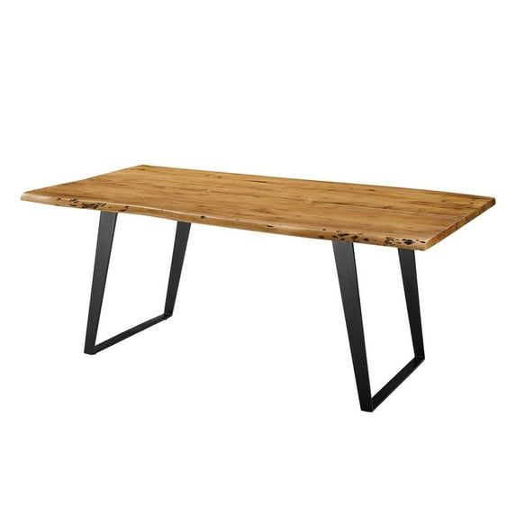 74 Inch Dining Table, Black Natural, Wood, Rectangular, Kitchen Cafe Bistro Hospitality Restaurant, Modern Contemporary HB35900