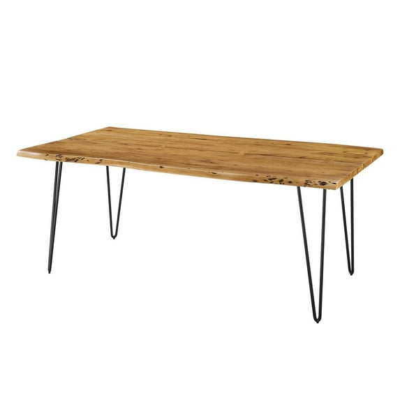 74 Inch Dining Table, Black Natural, Wood, Rectangular, Mid Century Kitchen Cafe Bistro Hospitality Restaurant, Modern Contemporary HB35897